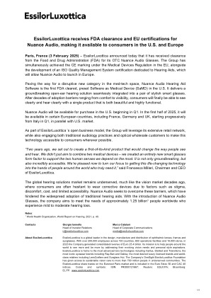 EssilorLuxottica 的 Nuance Audio 获得 FDA 批准和欧盟认证，可供美国和欧洲消费者使用